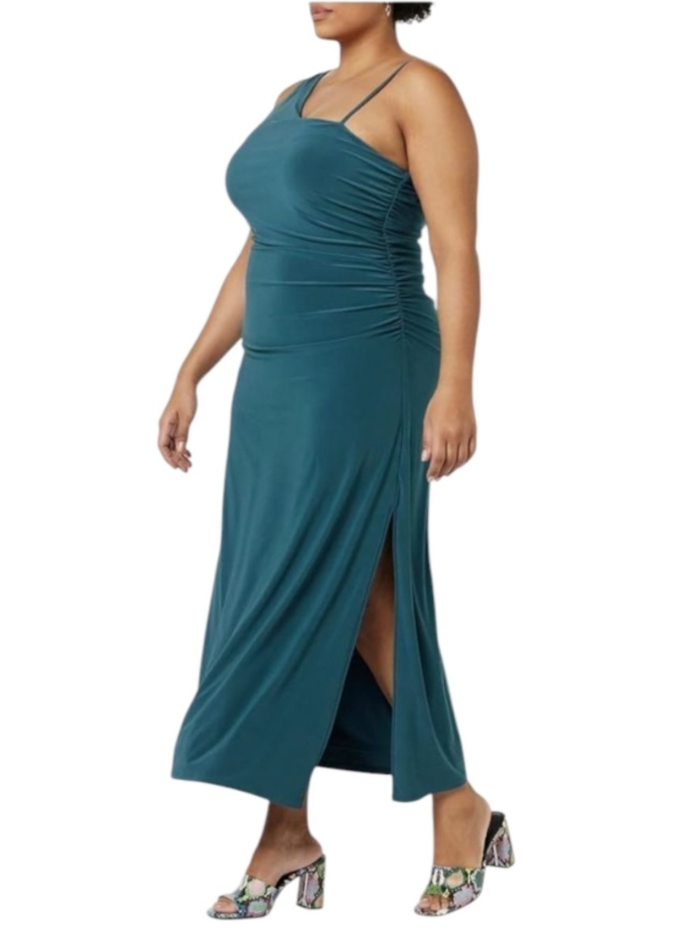 The Drop Lupita Legion Blue One Shoulder Side Slit Maxi Dress XL NWT